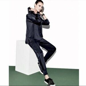 Eileen Fisher Black Tencel Terry Velvet Track Pants & Trim Hoodie set Large